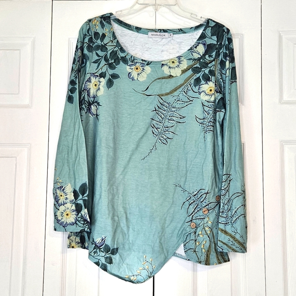 MISSLOOK Floral Print Women's Top - Green